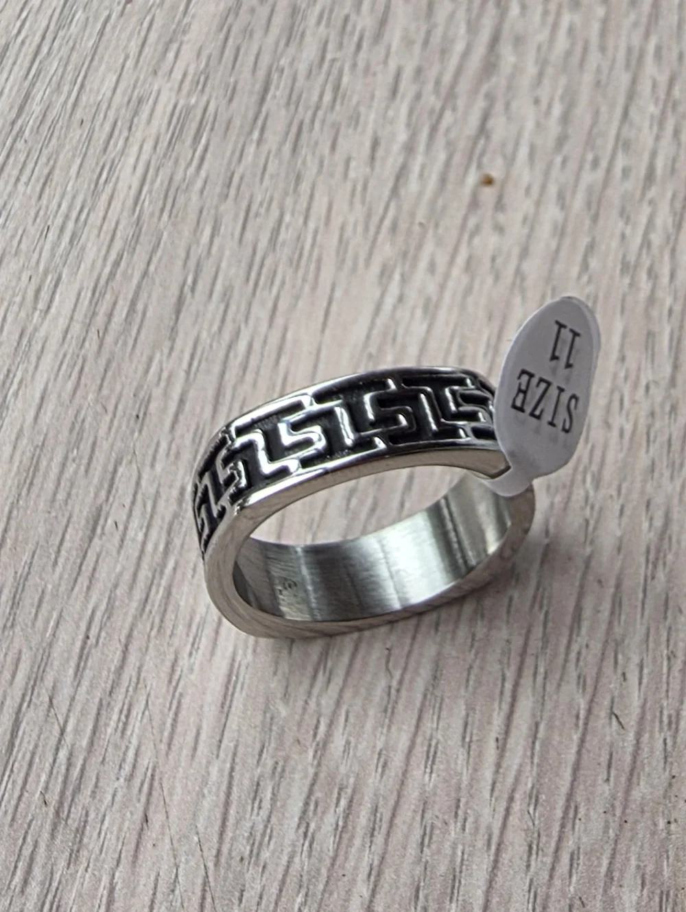 New Staunless Stell Greek Key Band Ring Geometric Size 11